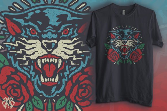 Angry Panther Vintage Tattoo Style Graphics for T-Shirt Designs