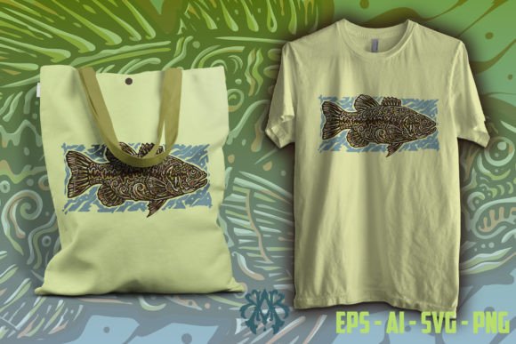 Bass Fish Doodle Graphics for Vintage T-Shirt Designs