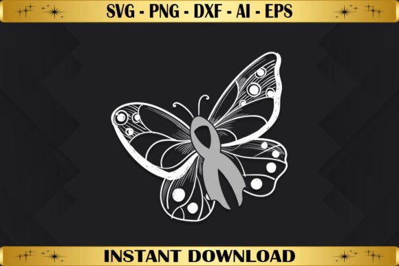 Butterfly Grey Ribbon: Graphics for T-Shirt Designs